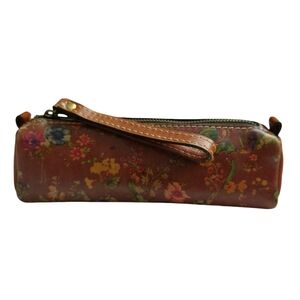 PATRICIA NASH Italian Leather Oblong Wristlet Pouch Makeup Case Floral Brown